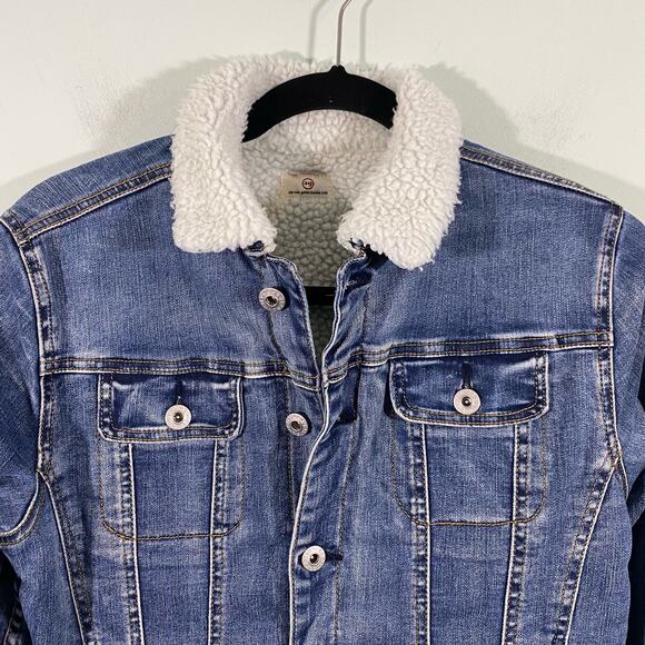 AG Adriano Goldschmied Kids Blue Sherpa Lined Denim Jacket Size M - Picture 2 of 11